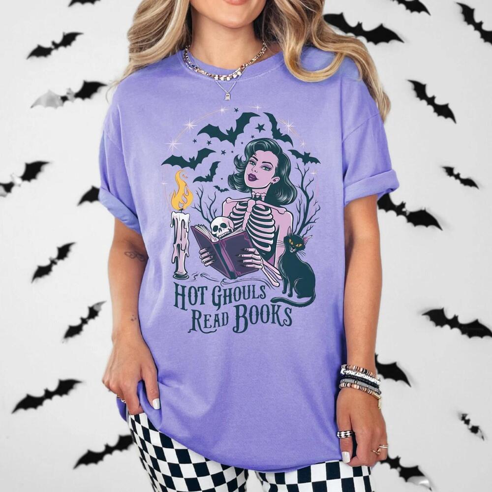 Hot Ghouls Read Books Shirt, Bookish Halloween S Tee,